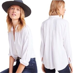 Anthropologie Cloth & Stone Cottagecore White Long-Sleeve Button-down Top Small